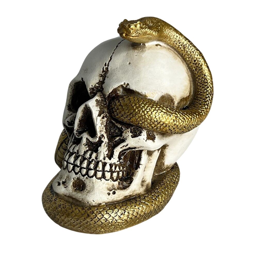 Gothic Skull Snake Figurine Python Light Up Gold 6" Decor Dark Enchantments